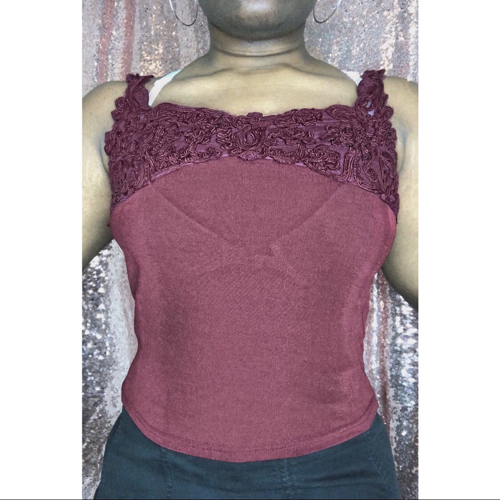 Vintage,sheer, maroon/purple tank w lace detailing